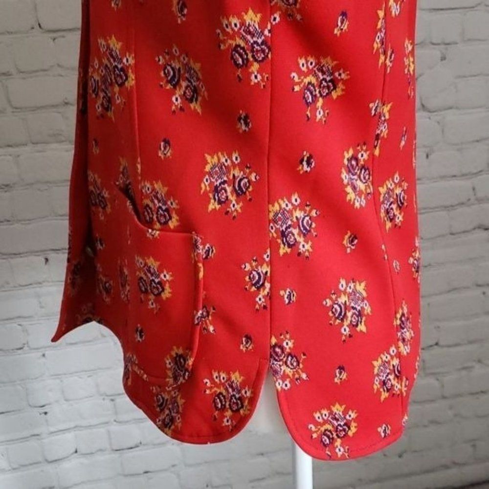 Vintage 60s Mod Floral Red Boho Button Down Shirt - image 6